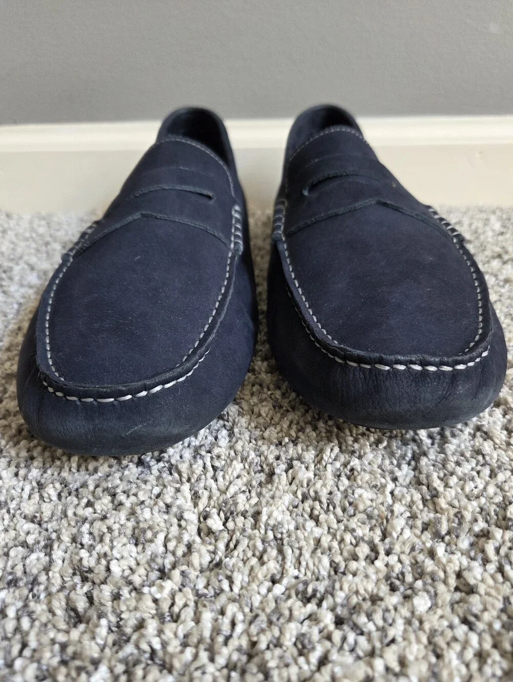 Johnston & Murphy Men's Navy Blue Suede Drivers Penny Loafers Size 12